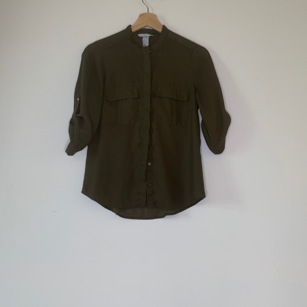 Army green button down blouse H&M